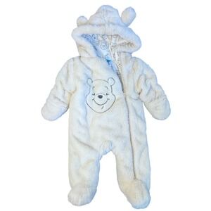 Disney Baby Winnie the Pooh Faux Fur Pram Suit Hooded Bunting Cream 3-6M
